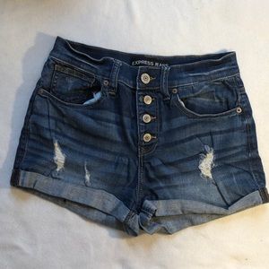Express high rise denim shorts
